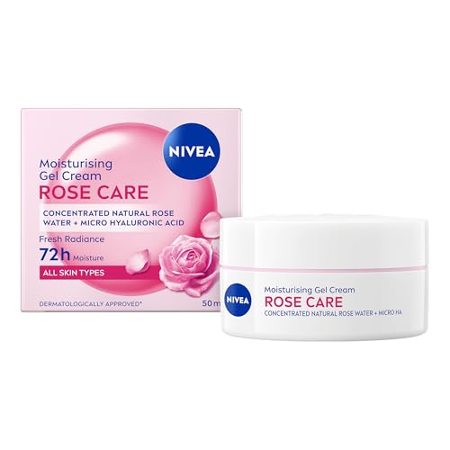 NIVEA Rose Care Moisturising Gel Cream (50 ml) Hydrating Gel Face Cream with Rose Water and Hyaluronic Acid 72H Moisture Formula Moisturiser for Soft and Radiant Skin