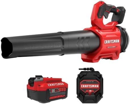 CRAFTSMAN Leaf Blower Cordless with Battery and Charger V20 RP, Up to 110 MPH Power, Handheld Electric Leaf Blower, Brushless Motor, Lightweight, 5.0Ah (CMCBL730P1)