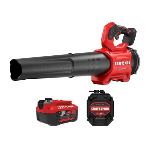 CRAFTSMAN Leaf Blower Cordless with Battery and Charger V20 RP, Up to 110 MPH Power, Handheld Electric Leaf Blower, Brushless Motor, Lightweight, 5.0Ah (CMCBL730P1)