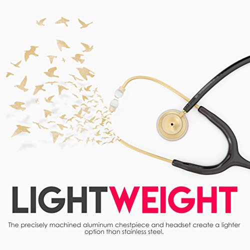 Image of MDF Instruments, Acoustica Lightweight Stethoscope for Doctors, Nurses, Students, Home Health Use, Adult, Dual Head, Black Tube, Gold Chestpiece-Headset, MDF747XPK11