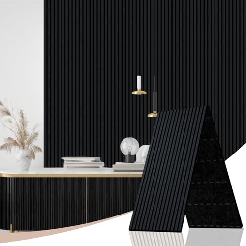 AKK-STAVE Akustikpaneele Holz 240x60 cm (1er-Set 1 44 m) - Akustik Paneele & Holzpaneele Wand für Schallschutz | 3D Paneele Wand als Wandverkleidung Innen | Schallabsorber für Wohnzimmer(22# Schwarz)
