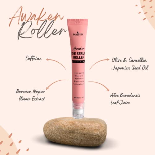 Beaueli Eye Roller And Caffeine Eye Serum - Anti Aging Skin Care With Hyaluronic Acid Niacinamide Peptide - Dark Circles Puffiness - Under Eye Bags - Wrinkles Eye Cream Massager (0.7 Fl Oz) #TOP4