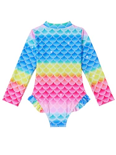 Kids Girls Hot Spring Scale Printed Swimsuit Long Sleeve Sun Protection Bikini Zipper Swimwear2