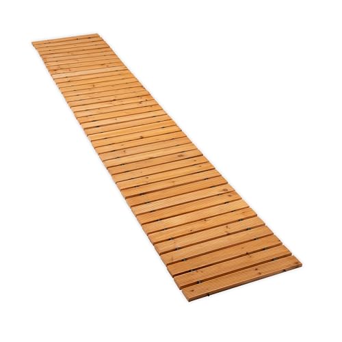 Plow & Hearth 8 Straight Outdoor Wooden Pathway | 18 Wide Rollout Outdoor Garden Walkway | Weather-Resistant Hardwood Cedar Board Walkway Landscape Edging | Decorative Lawn Patio Wedding Party