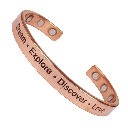 Image of Touchstone Inspirational Copper Engraved Magnetic Bracelets for Women-Personalized Jewelry Gifts for Best Friend /Mom /Daughter /Sister - In a Pretty Gift Box Dream Explore Discover Love