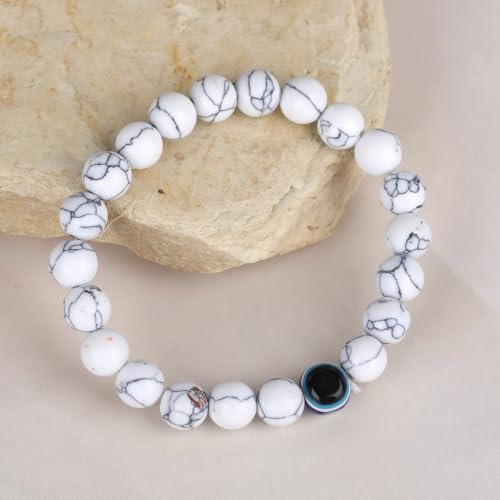 Image of Fashion Frill Stylish Couple Bracelets Black & White Red Natural Stone Onyx Stretchable Wrist Band Heart Magnetic Bracelet For Women Men Boys Girls Love Gifts Friendship Promise Bracelets