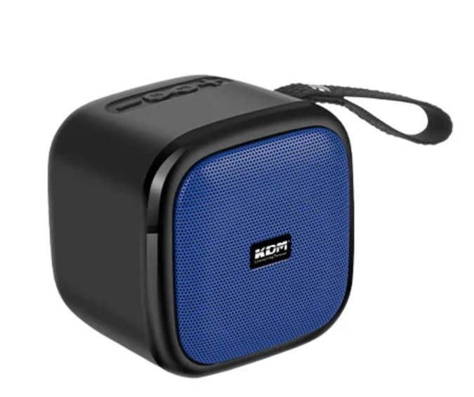 Image of KDM 30 DotCom Portable Bluetooth Speaker, 5W Clear Sound, 8H Playtime, TWS Pairing, FM Radio, Hanging Strap, USB /TF, Type-C Charging, Compact Design,Blue