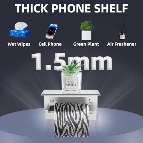 image for APLusee Brushed Nickel Toilet Paper Holder with Phone Shelf, 304 Stain