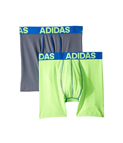 adidas Youth Kids-Boy's Sport Performance Climalite® Boxer Brief Underwear (2-Pack), Solar Green/Blue Onix/Blue, MEDIUM