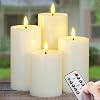 Yeelida Outdoor 4pcs Flameless Waterproof Candles with Handy Remote Control, Cycle Timer Battery Operated Candle Grease Effect LED Flickering Pillar Plastic Long Lasting (Ivory, 3″ x4″ 5″ 6″ 7″)