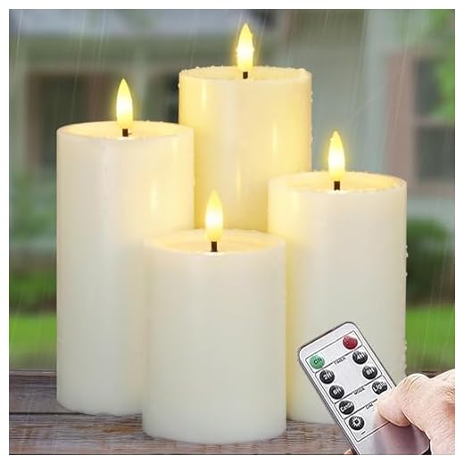Yeelida Outdoor 4pcs Flameless Waterproof Candles with Handy Remote Control, Cycle Timer Battery Operated Candle Grease Effect LED Flickering Pillar Plastic Long Lasting (Ivory, 3" x4" 5" 6" 7")