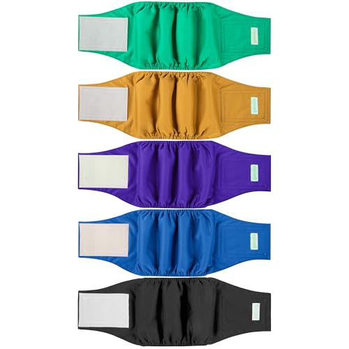 Image of wegreeco Small Dog Diapers Male,Reusable Belly Bands for Male Dogs,Washable Doggie Puppy Diapers Wraps,Medium Large Size(5 Pack, Purple Gold, Small)