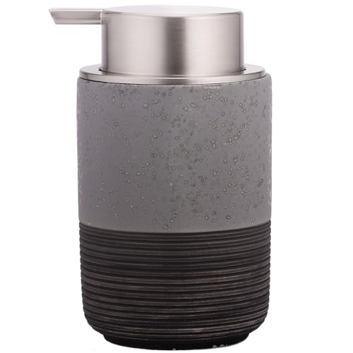 EMPO Ceramic Embossed Press Foam Hand Soap Dispenser - 300ml Large Capacity Facial Cleansing Bottle and Liquid Soap Dispenser for Kitchen Bathroom with Mousse Lotion Pump (Grey)