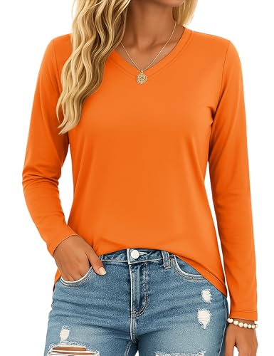 MAGCOMSEN Women's Long Sleeve Shirts V Neck Cotton Basic Tee Soft Breathable Casual Tops Cassic-Fit T-Shirt