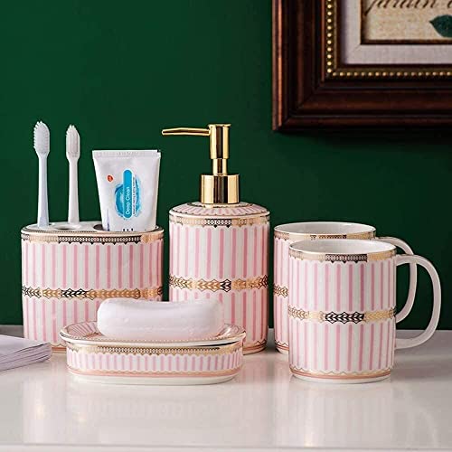 Juego de lavado de cerámica rosa con juego de vasos de baño en casa 2