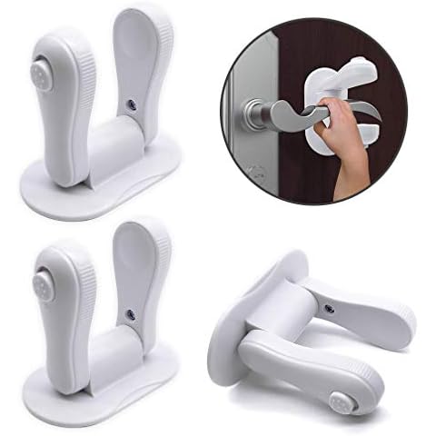 ALBOYI 3 Pack Child Proof Door Lever Lock Rotation Design Handles Lock Strong Adhesive Baby Safety Lock Door Handle, No Drill, No Screw(White) Cover