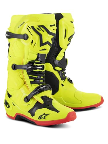 Image of Alpinestars Tech 10 Boots, High-Performance Motocross Boots, CE-Certified, 14, Yellow Fluo /Black /Red Fluo