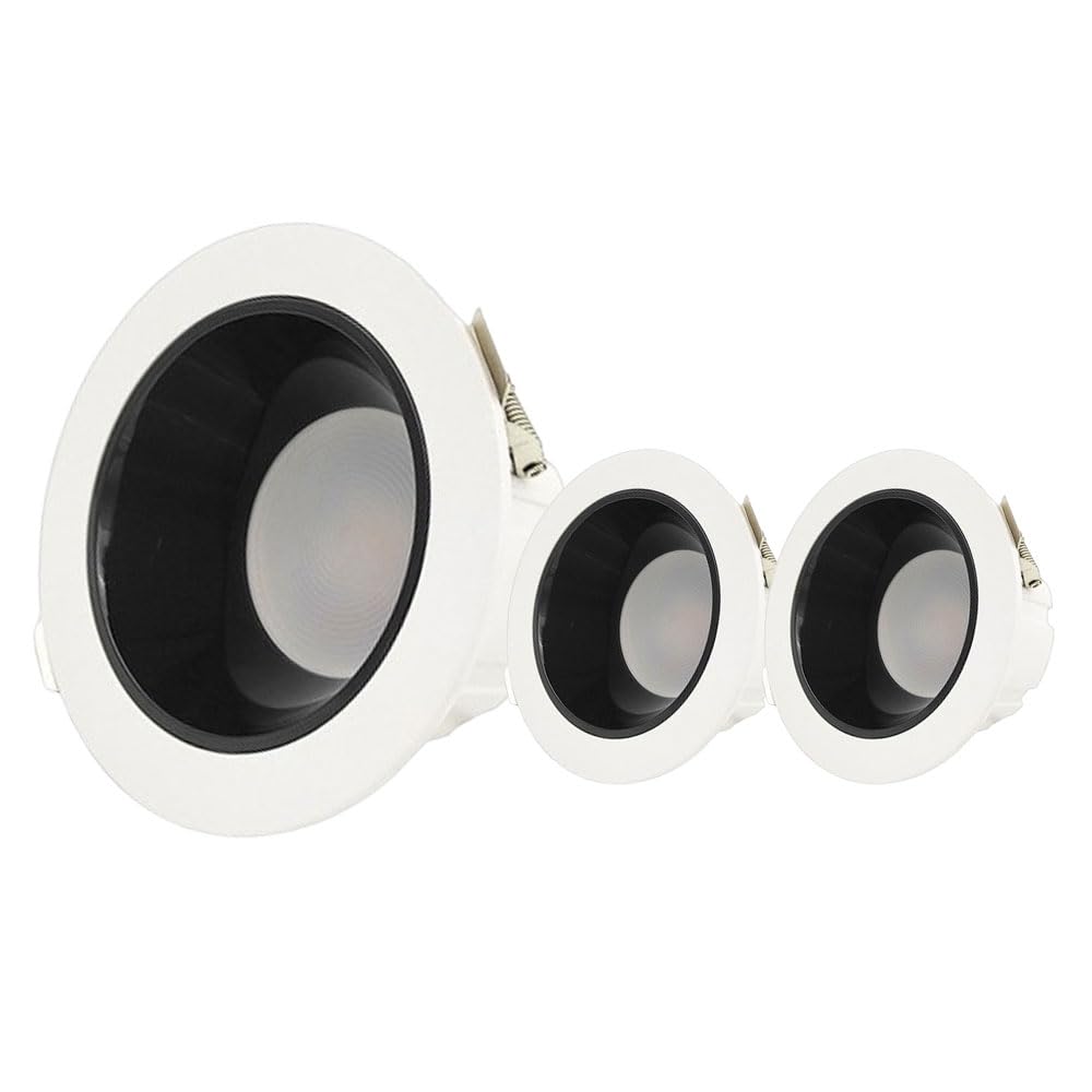 Zestaw 3 Opraw Oświetleniowych Led Downlight Do Wpuszczania, 4,4-Calowa Okrągła Aluminiowa Oprawa Sufitowa Do Wpuszczania, 3000K/4000K/6000K, Wybrana, 10 W, Wykończenie B,Black-3000K
