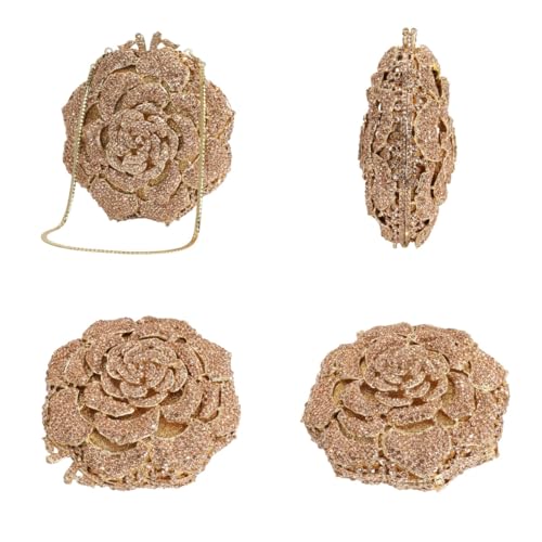 Image of RomanticDesign Women Round Rose Flower Rhinestone Clutch Bag Elegant Crystal Bride Purse for Evening Party Prom Wedding