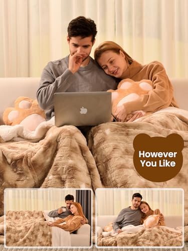 Image of Bearhug Electric Blanket Twin Size, 90F-108F Fast Heating Throw with 10 Heat Levels & 1-12H Auto Shut-Off, Machine Washable Soft Velvet and Sherpa Heated Blanket for Bed or Couch, Champagne