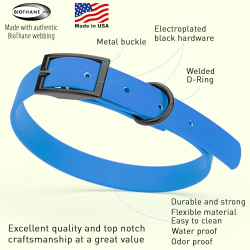 Image of Dogline Biothane Waterproof Dog Collar Strong Coated Nylon Webbing with Black Hardware Odor- Proof for Easy Care Easy to Clean High Performance Fits Small Medium or Large Dogs, Cerulean Blue
