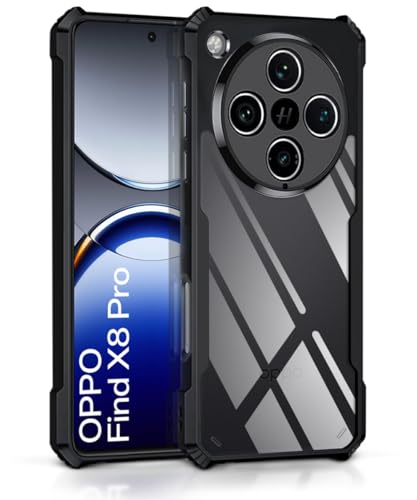 Image of WOW IMAGINE Shock Proof Clear Protective Back Case for Oppo Find X8 Pro - AirEDGE Technology | 360 Degree Camera Protection | Transparent Hybrid Back Case Mobile Cover - Black