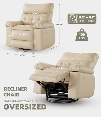 Image of GarveeHome Recliner Chair - PU Leather Manual Recliner for Adults, Lazy Chair with 1.5X Sponge Comfort Arm and Back for Living Room, Bedroom
