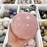 Natural Crystal Ball Orange Moonstone Polished Divination Ball Decorative Sphere with Wood Stand Healing Crystals Ball Healing Stone (50-60mm, Pink Crystal)