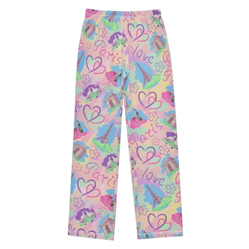 Paris City Love Boys Long Pants Soft Trousers Elastic Waist Kids Lounge Bottoms with Pockets S-XL