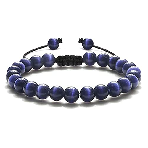 Bracelet perlé en pierre de 8 mm avec cordon tressé réglable de 19 cm