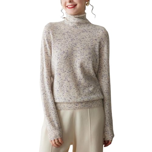 WEWE Damen 95% Kaschmir Pullover Violett Rollkragen Langarm Strickpullover Damen