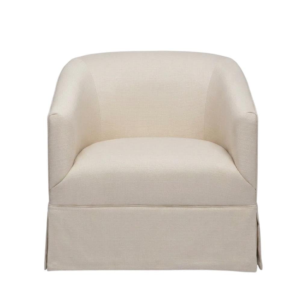 Beige Swivel Chair with Linen Skirted Design by Furnifact – Solid wood and plywood frame construction/polyester fabric, Beige