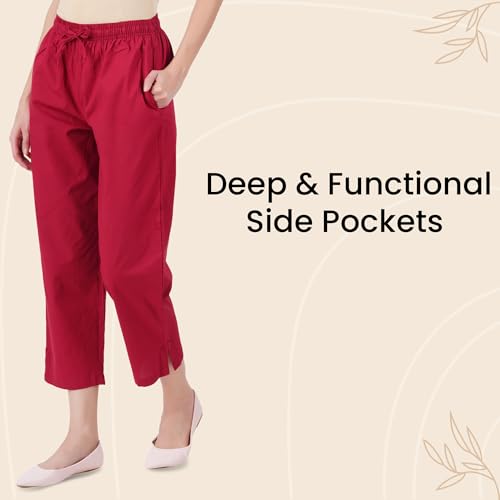 Image of Happy Bunny Parallel Pants for Women 100% Cotton Ankle Length Trousers Regular Fit with Elastic Drawstring Stylish & Pockets Casual Formal Wear for Office & Home