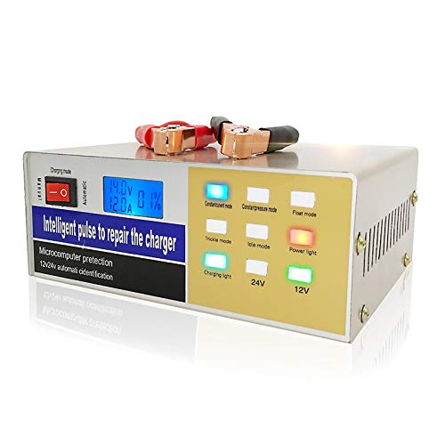 HEWXWX Chargeur Et Mainteneur De Batterie De Voiture, 12V / 24V 3 en 1 Chargeur De RéParation Lntelligent Pulse avec éCran LCD, Compatible avec La Plupart des Voitures, Motos, Camions Cover