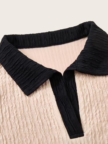 Women's Summer Color Block Midi Dress Elegant Collar V Neck Bodycon Work Office Dresses3