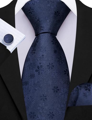 Image of Barry.Wang 6 PCS Men Ties Set Silk Business Fashion Woven Necktie Handkerchief Cufflinks Paisley Stripe Wedding Party