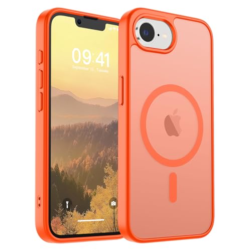 Image of SUPFINE Magnetic for iPhone 17e Case /iPhone 16e Case (Compatible with MagSafe)(Military Grade Drop Protection) Slim Translucent Matte Shockproof with Anti-Fingerprint Phone Case,Orange