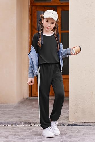 Zaclotre Girls 2 Piece Outfit Fall Long Sleeve Sweatshirt and Jogger Pants with Pockets Kids Tracksuit Sweatsuit Set4