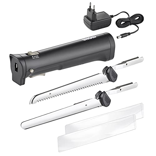 Foto von Unold 78815 Cordless Elektromesser | Spezialgezahnte Messer | Leistungsstarker Li-Ion-Akku | Kabellos und flexibler Einsatz | Auswurftaste|Sicherheitsschalter | inkl. Aufbewahrungsbox und Schutzhülle