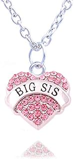 Sister Gifts Necklace for Women Girl Pink Blue Clear Crystal Love Heart Big Sister Charms Pendant (Pink Crystal)