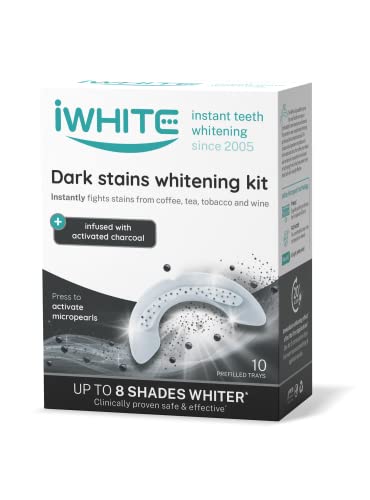 iWhite Dark Stains Kit Blanqueamiento Dental 10 Moldes - Blanqueador Dental Profesional Elimina Manchas Oscuras al Instante y Refresca el Aliento - Blanqueador Dental con Carbón Activo