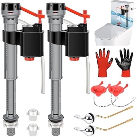 Fayoo Universal Toilet Tank Replacement Repair Kit Include 1/2" Toilet Fill Valve, 2 Inch Rubber Toilet Flapper, Brass Toilet Flush Handle Side Mount, 1 Pair of Work Gloves, 2 Sets Cover