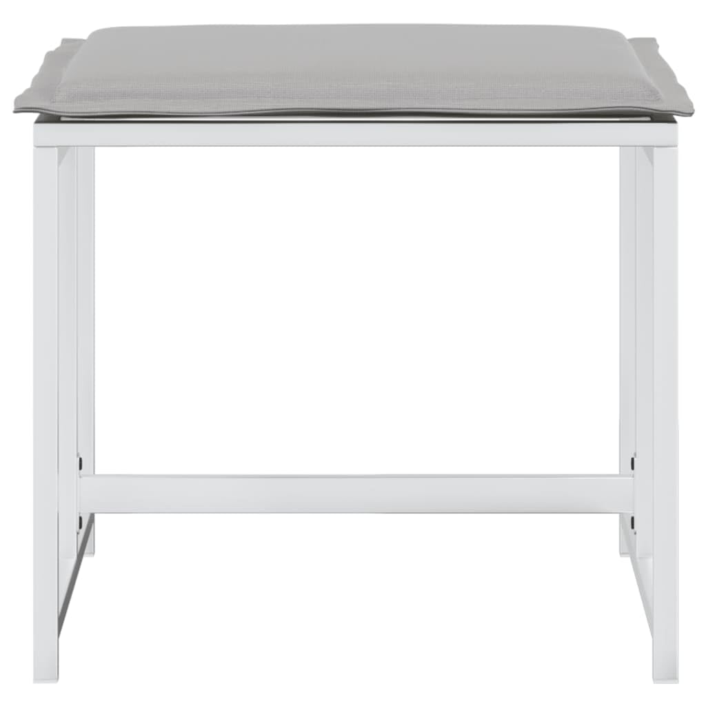 Mangloder - Sgabello da giardino con cuscino, 4 pezzi, in acciaio bianco e textilene, resistente alle intemperie, ai raggi UV, 40 x 40 x 35 cm, per balcone, terrazza, lounge all'aperto, seduta fino a