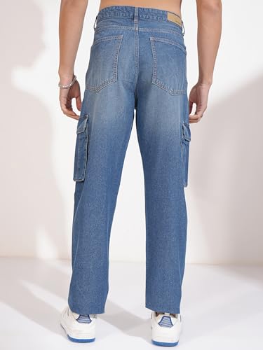 Image of Highlander Men's Relaxed-Fit Cargo Pocket Jeans | Clean Look | Cotton Comfort | Utility Style| Cargo Jeans for Man