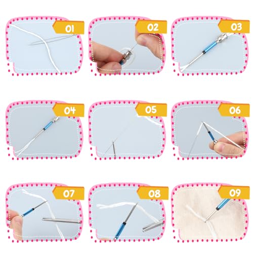 Image of 10 Pcs Punch Needle Kit Adjustable Punch Needle Tool Punch Stitching Kit Punch Needle with Wooden Handles Stitch Embroidery Needle Set Punch Needle Kits for Adults Beginner
