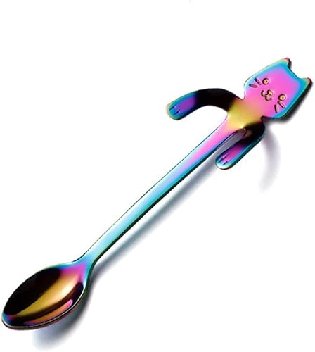 AIVERC Cucharaditas Mini Cuchara De Café Linda De Acero Inoxidable De Dibujos Animados Gato Cuchara Cucharadita De Postre Snack Cuchara De Leche