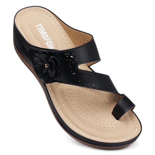 TEMOFON Flip Flops for Women Dressy: Comfortable Walking Summer Sandals Woman 2025 - Slip On Split Toed Thong Sandal