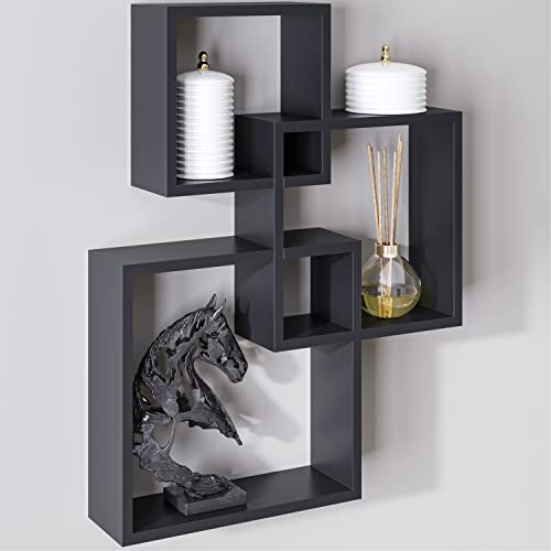 Ballucci Modern Interlocking Cube Floating Shelves, Wall Mount Wood Square Shelves For Living Room, Bedroom, Bathroom, Easy To Install Wall Decor Box Shelves, Black #TOP8