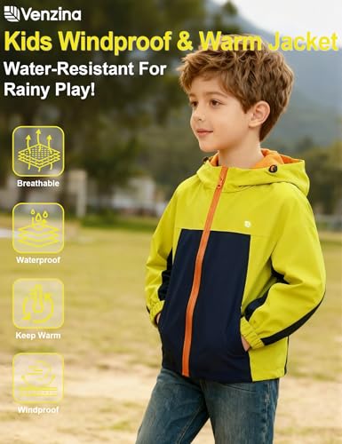 Image of Venzina Kids' Adventure-Ready Windproof Jacket Thermal-Insulated & Water-ResistantFixed Hood for Hiking, Camping, School