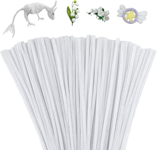 Image of 100Pc Pipe Cleaners Craft Set | Chenille Stem Fuzzy Sticks DIY Craft Supplies for Art Projects Activities, Decorations, Flower Making, Modeling & Sculpting (White)